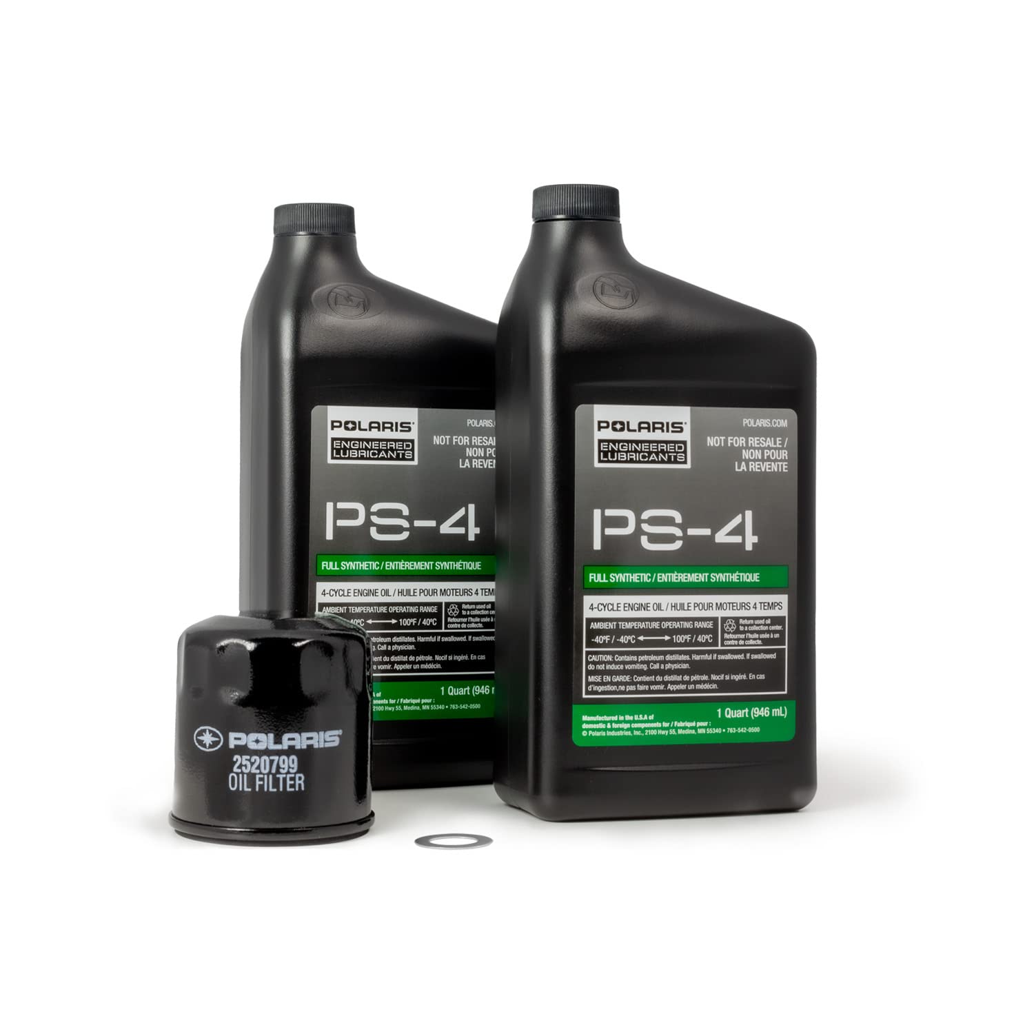 Polaris PS4 Oil Change Kit for Specific RANGER, Sportsman, Scrambler, ACE 500 Models With 4 Stroke Engine, Includes 2 Quarts of PS-4 5W-50 Full Synthetic Oil, 1 Oil Filter, 1 Washer, UTV ATV - 2877473