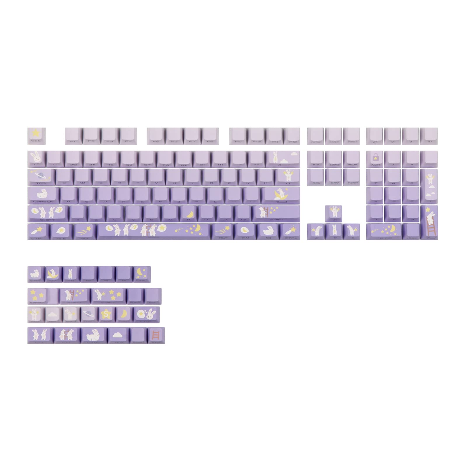 EPOMAKER Moonlit Bunny 138 PBT Keycaps Set, Side-printed, Side-lit Shine Through Five-side Dye Sublimation OEM Profile Gradient Keys for Mechanical Gaming Keyboard