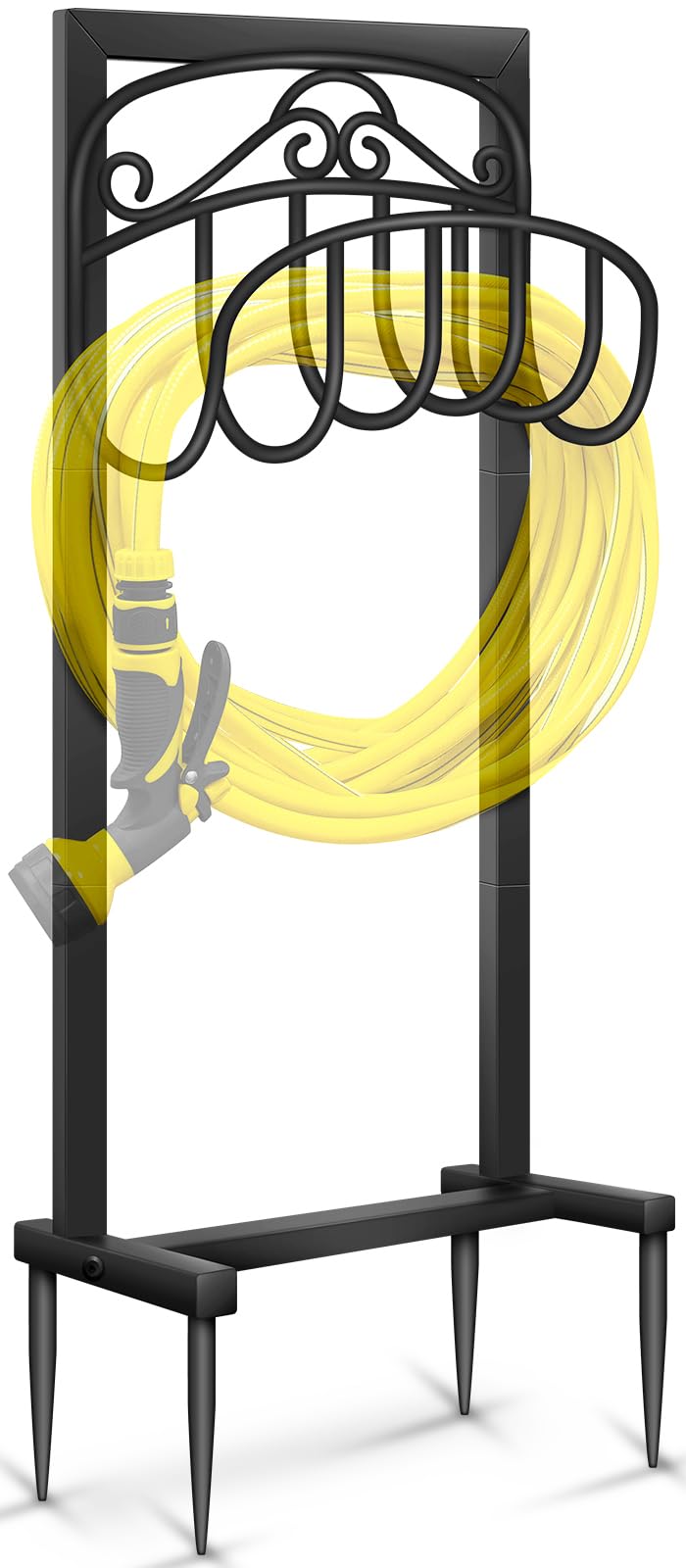 Shomextol Garden Hose Holder -Freestanding Heavy Duty Hose Hanger,Upgraded Water Hose Holder for 100-feet Hose,Sturdy Hose Stand and Hose Storage Rack for Lawn & Yard,Black(Long Beard style)