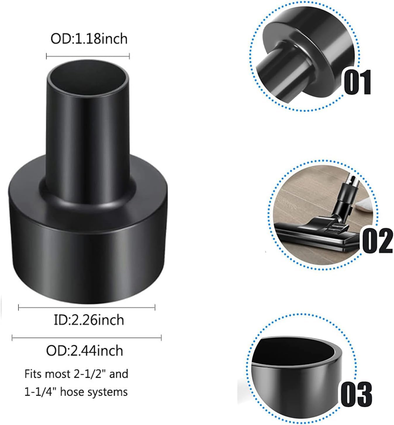 MZY LLC Vacuum Attachments for Shop Vac Accessories, 1 1/4" to 2 1/2" Vacuum Cleaning Accessorie Kit, 1" to 1 7/8" Vacuum Brush Attachment for Shop Vac Attachments Set of 11