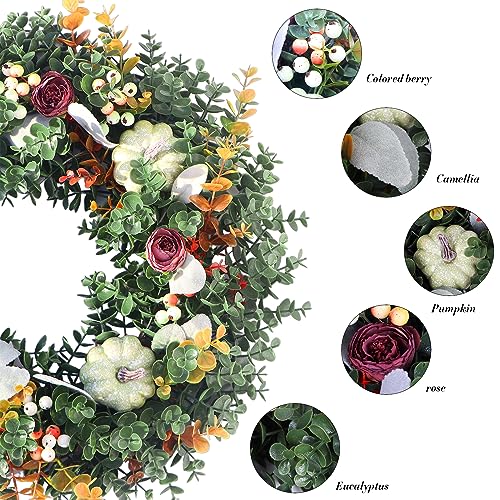 24" Wreaths for Front Door, Spring Summer Wreath with Tulip Wreath, Butterfly, Lavender and Eucalyptus, Vivid Artificial Floral Wreath for Wall Window Farmhouse Party Holiday Home Décor
