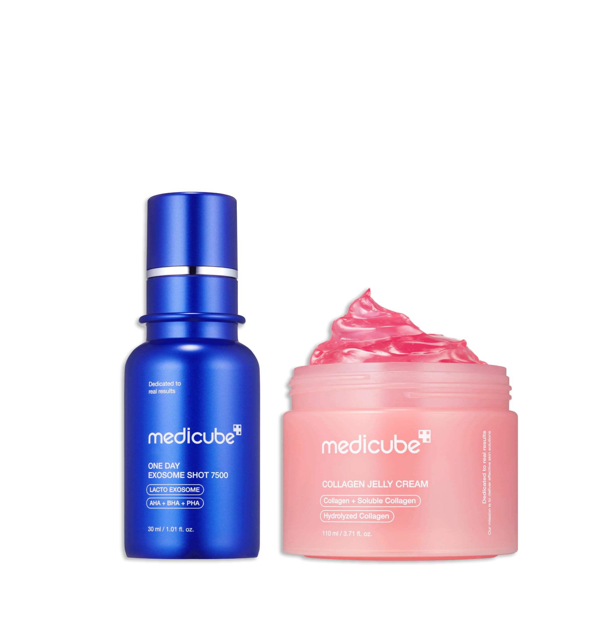 medicube Glow Essential Care Duo: Zero Exosome Shot 7,500 PPM Spicule Facial Serum and Collagen Jelly Cream 110ml