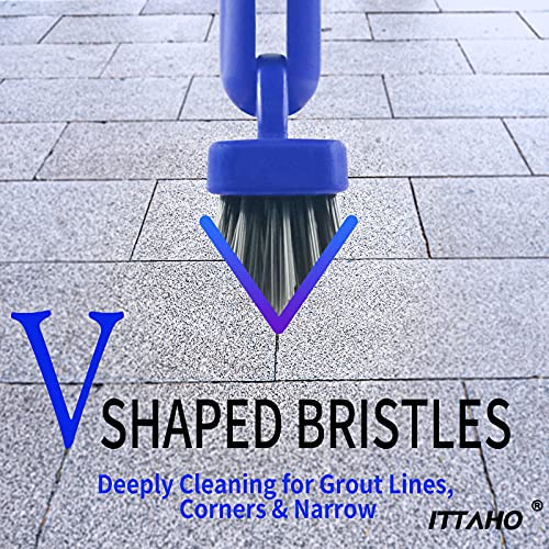 ITTAHO 2 Pack Grout Brush with Long Handle, 56.5'' Swivel Grout Cleaning Brush,V-Shape Grout Scrub Brush, Extendable Handle Grout Cleaner Brush for Tile Floors,Bathroom,Baseboard,Shower,Corner