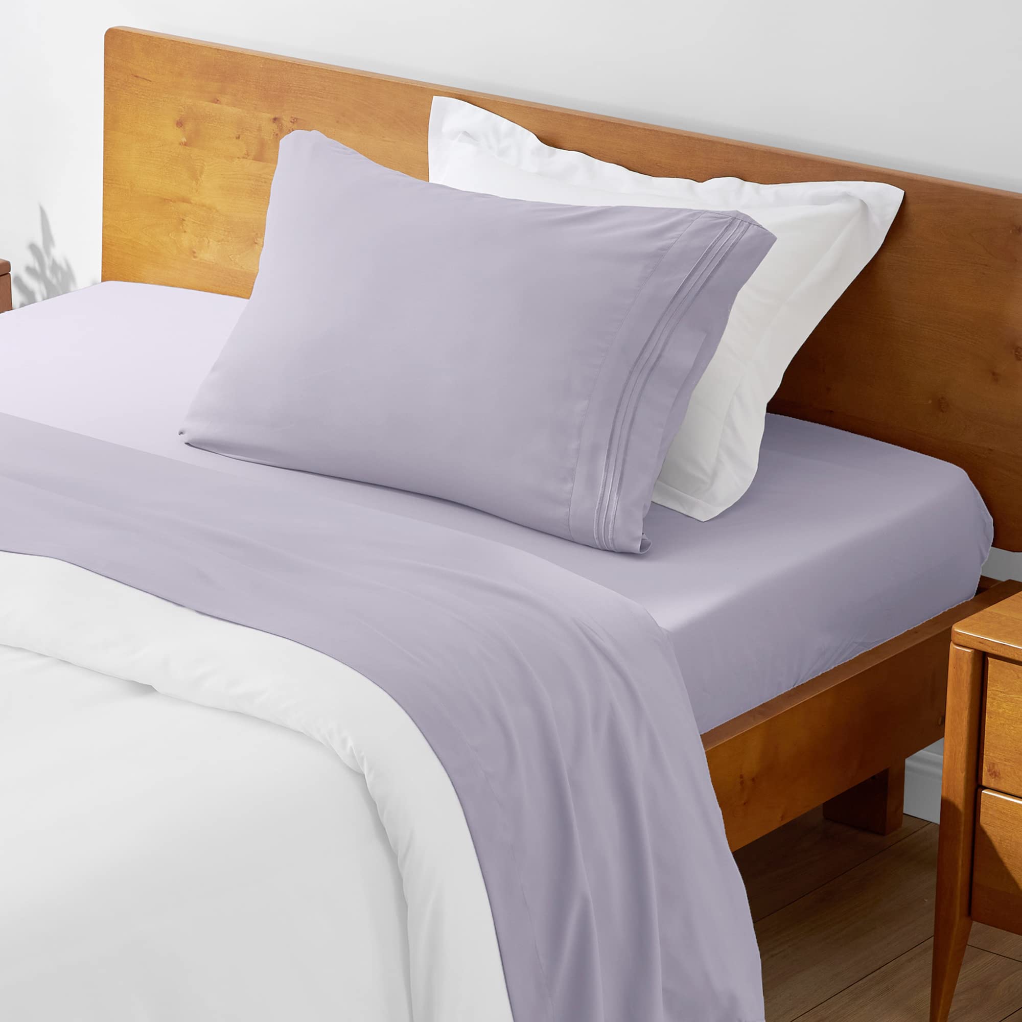 Mellanni Twin Bed Sheet Set + Duvet Cover Set Bundle&Save - Hotel Luxury Bedding - Bundle Includes: 3pcs Bed Sheet Set and 3pcs Duvet Cover Set (Twin, Lavender/White)