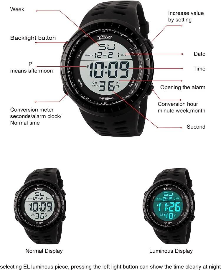 Mens Digital Watch Sports Military Watches Waterproof Outdoor Chronograph Wrist Watches for Men with LED Back Ligh/Alarm/Date Simple Watch 1167