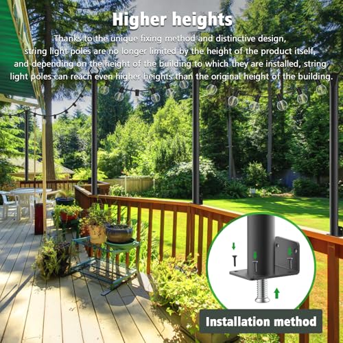 NUERPO 4 Pack String Light Poles,5Ft Metal Poles with Fork for Outdoor String Lights,Outdoor Light Poles with Fork,Poles/Post/Stand for Outside,Patio,Deck,Backyard,Garden Wedding,Party