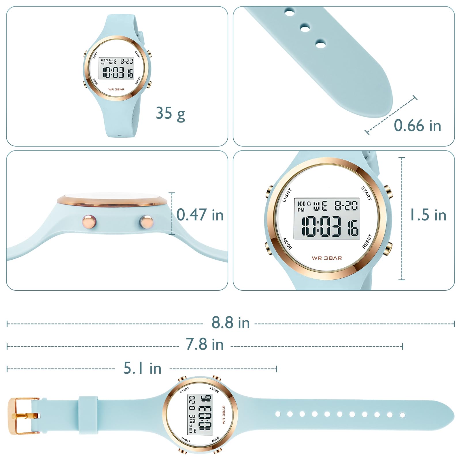 XCZAP Outdoor Sport Watches Alarm Clock 5Bar Waterproof LED Digital Watch(Light Blue-White-one)