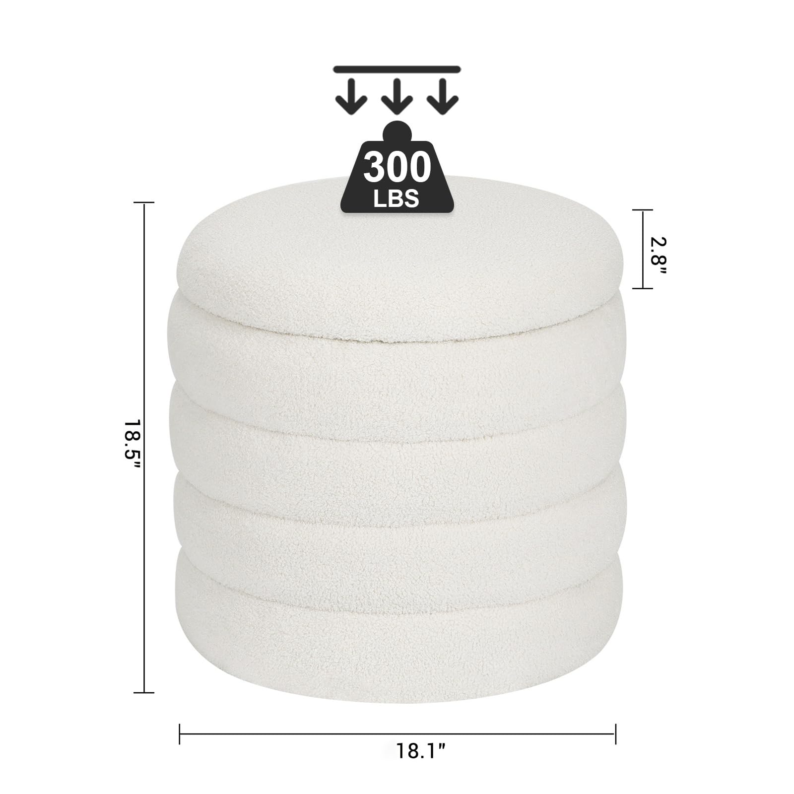Dolift Teddy Sherpa Round Ottoman with Storage, Modern Upholstered Vanity Stool Foot Rest, Small White Boucle Storage Ottoman for Bedroom, Living Room, Entryway, Dorm