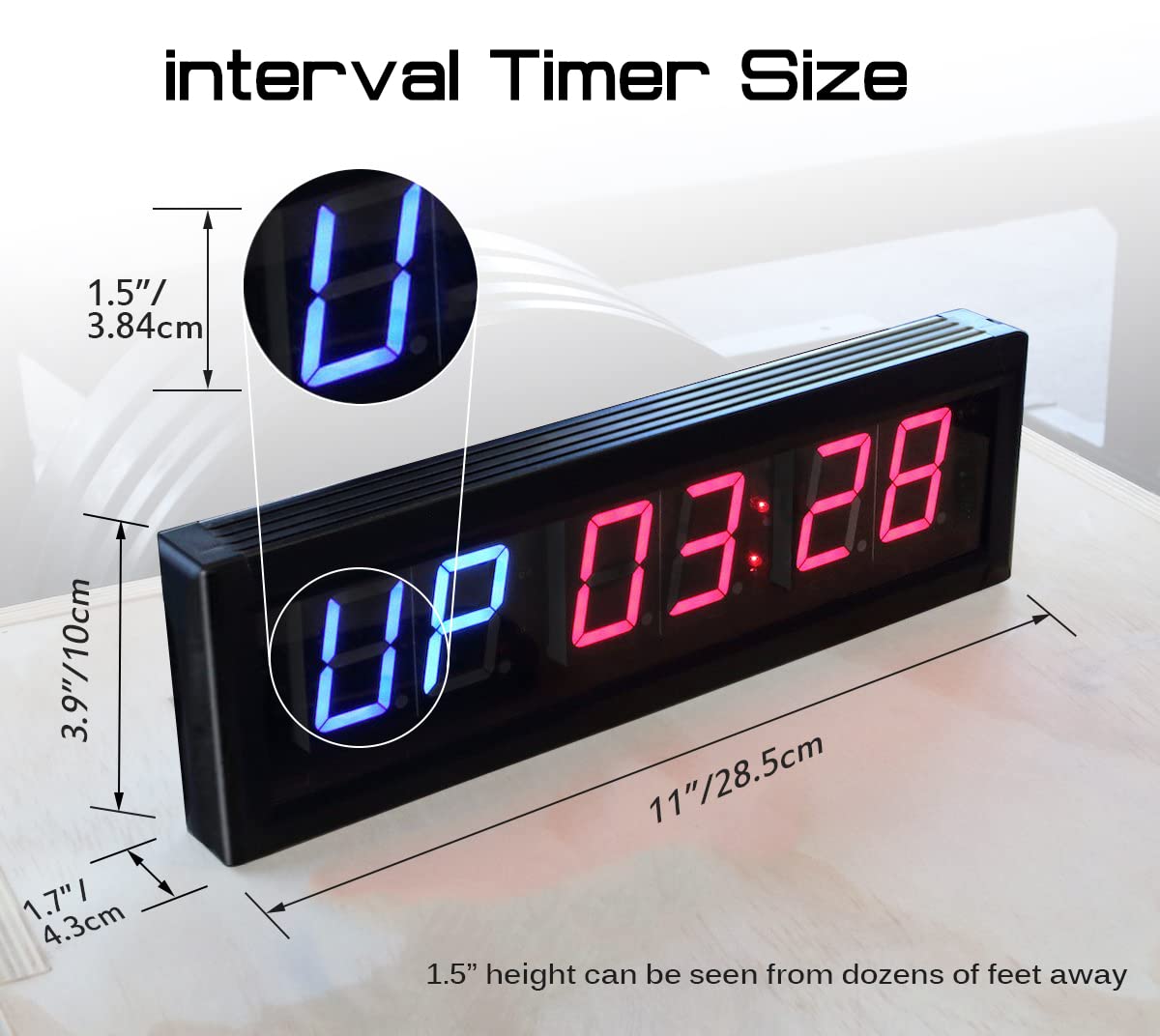 Naoeleii Gym Timer - 11" Large Stopwatch Count Down/Up, Workout Interval Clock with Buzzer, LED Interval Training Timer for Home, Garage, Outdoors