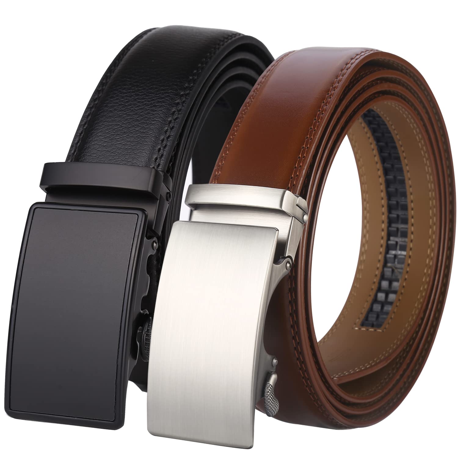 Lavemi Men's Real Leather Ratchet Dress Casual Belt, Cut to Exact Fit,Elegant Gift Box(55-0027&27-0711 Brown Leather 44")