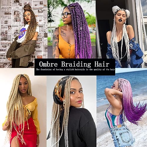 Xtrend 3 Pcs Braiding Hair Crochet Braids Hair 24 Inch Synthetic Jumbo Box Braids Hair Extension for Women 100g/pc (3 Pieces,Black+Dark Brown+Light Brown#)