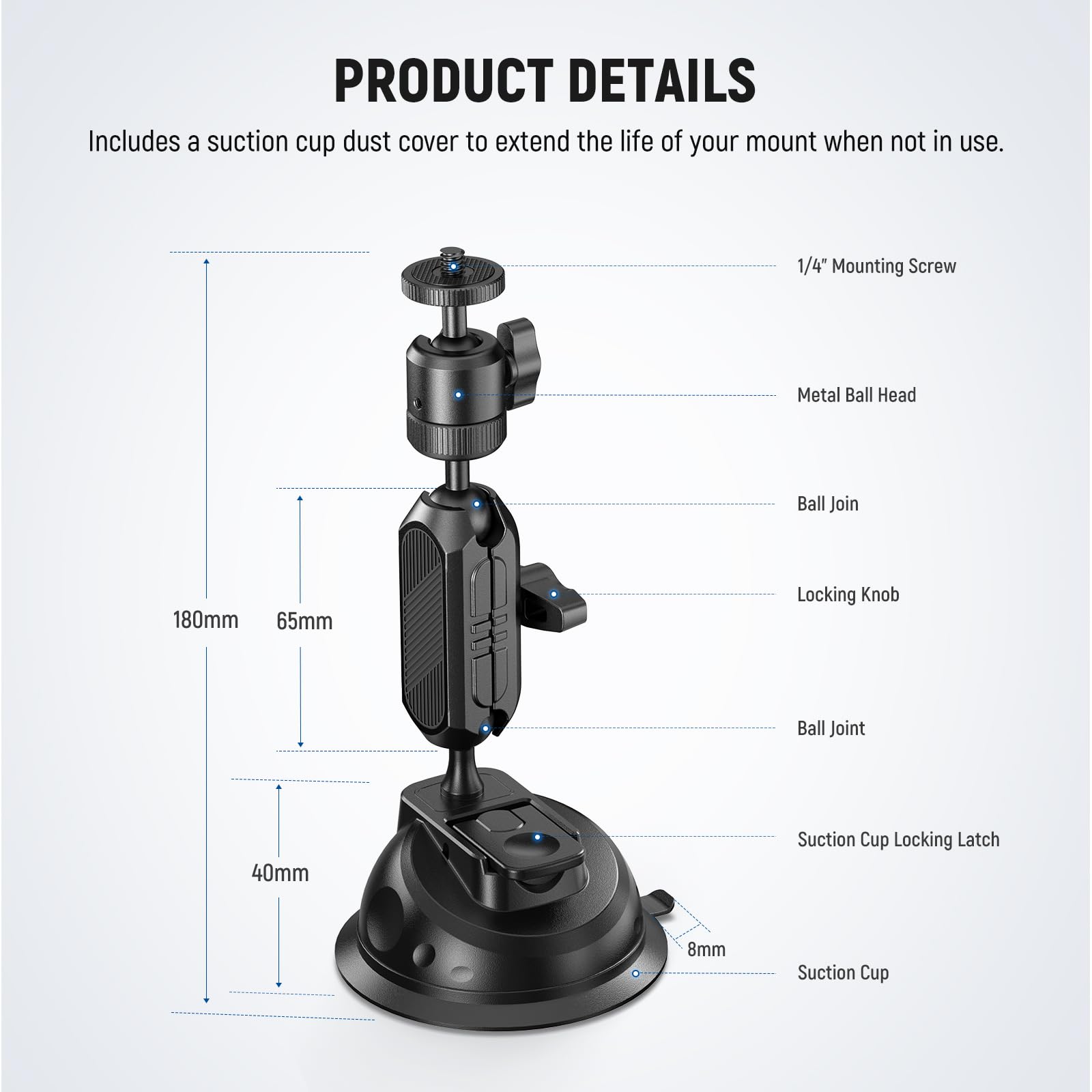 NEEWER Suction Cup Mount for iPhone GoPro Action Camera with Magic Arm & 360° Pan 90° Tilt Ball Head, Quick Buckle Lock Outside Windshield Car Mount with Phone Holder Camera Mount Adapter, CA029