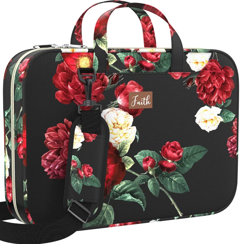 DEHITE Grey Floral Bible Cover Case for Women – Bible Carrying Bag Large Size – | Book Size 10.12 x 7 x 1.9 in | Pen Slot | Zippered Pocket | Shoulder Strap | Premium Fabric|