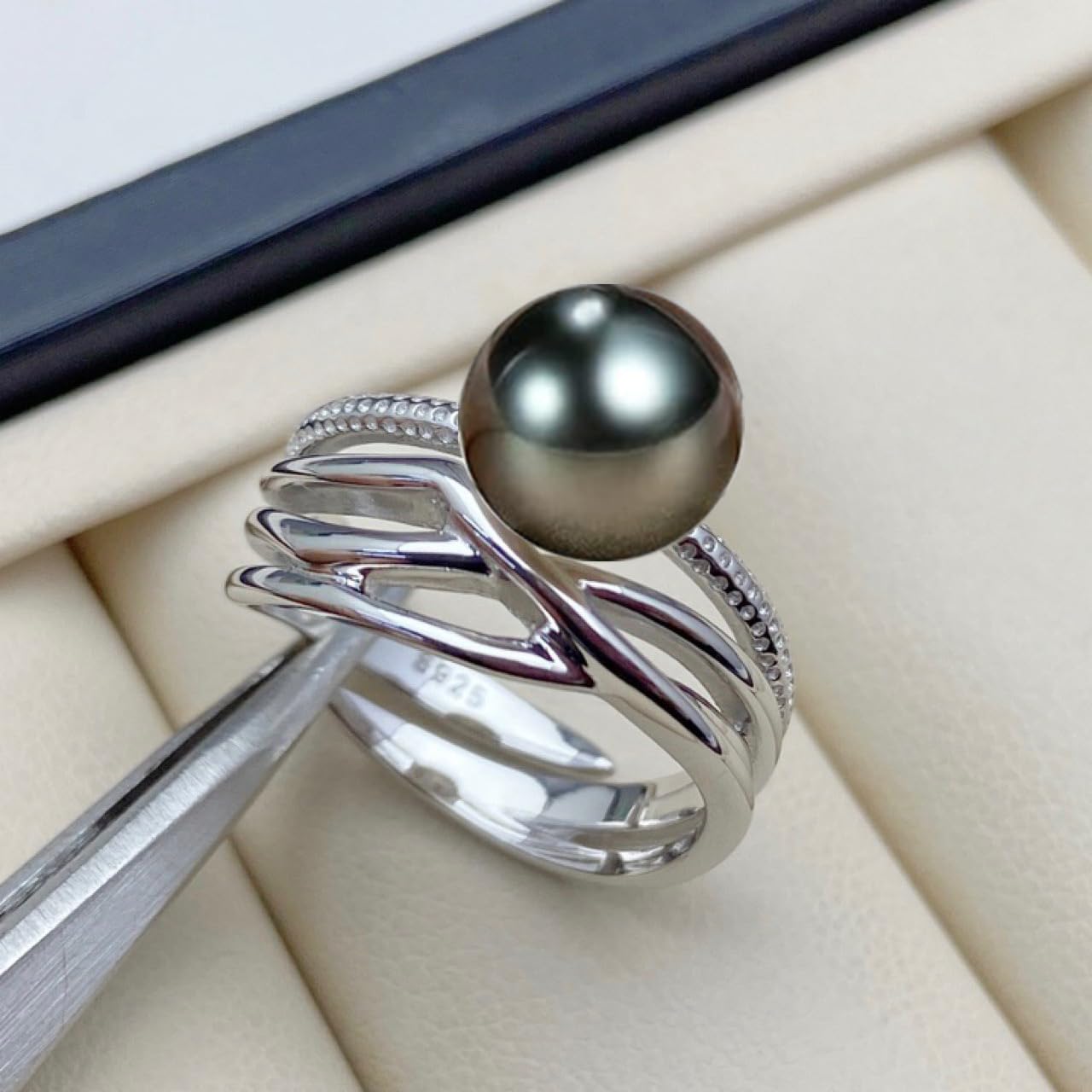 NONNYL Tahitian Black Pearl Ring - Women's Fine Jewelry for Wife, Mom - Wedding, Birthday, Anniversary, Mother's Day, Christmas, Valentine's Day Gift
