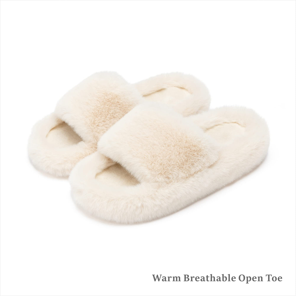 Chantomoo Women's Slippers Memory Foam House Bedroom Slippers for Women Fuzzy Plush Comfy Faux Fur Lined Slide Shoes Anti-Skid Sole Trendy Gift Slippers Beige Size7 8 6.5