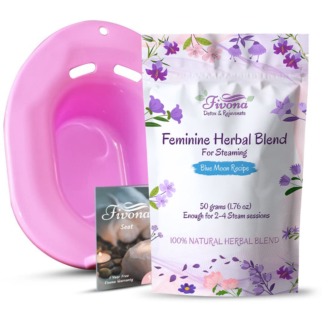 FIVONA V Steaming Kit 2 in 1 Bundle of Over the Toilet Seat and All Natural Blue Moon Recipe Steaming Herbs
