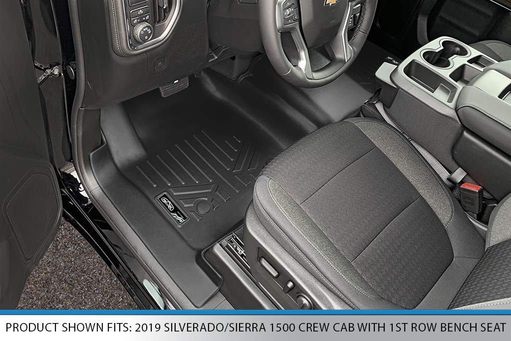SMARTLINER Floor Mats 2 Row Liner Set Black Compatible with 2019-2022 Silverado/Sierra 1500 2020-2022 2500/3500 Crew Cab with 1st Row Bench Seat