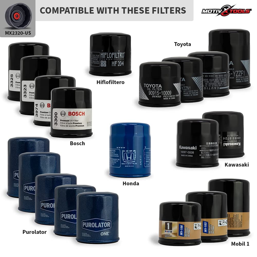 Motivx Tools Oil Filter Wrench for Toyota Camry, Tundra, Tacoma, 4Runner, RAV4 and More - 64mm 14 Flute Precision CNC Machined Aluminum Oil Filter Removal Tool