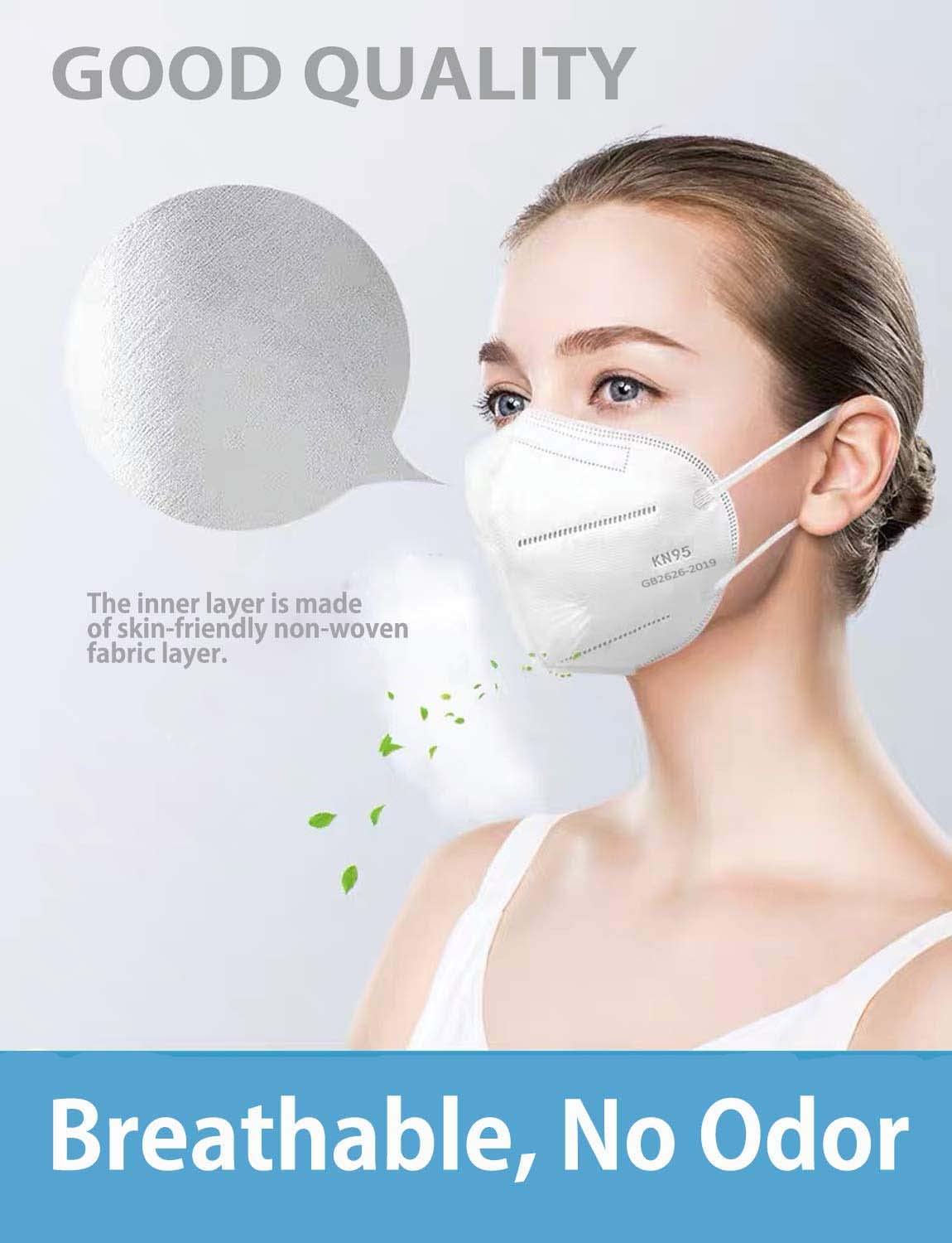 HUHETA 50 Packs KN95 Face Mask,5-Ply Breathable & Comfortable Filter Safety Mask (White)