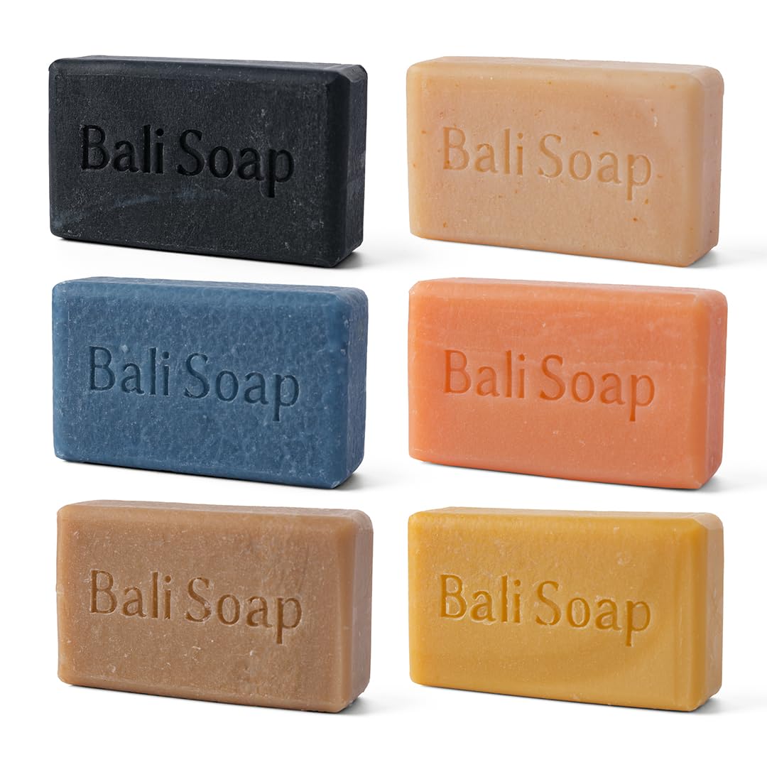 Bali Soap -Tropical & Earthy Natural Soap Bar for Men and Women with Premium Essential Oil - Handmade, Vegan, Soap for Body and Face, Plant Based Cold Process 6pc Variety Soap Pack, 3.5oz Bars