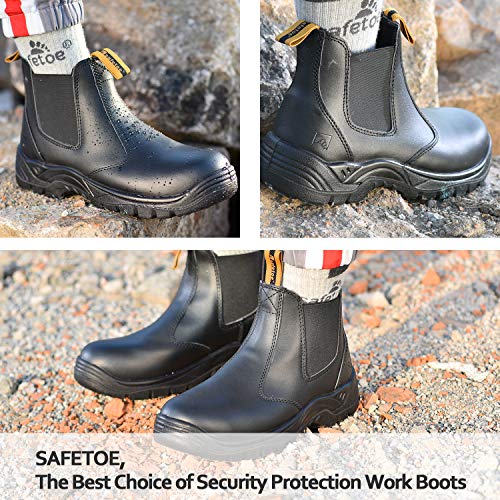 Mens Work Boots Steel Toe Chelsea Safety Boots Cow Leather Waterproof Lightweight Working Shoes