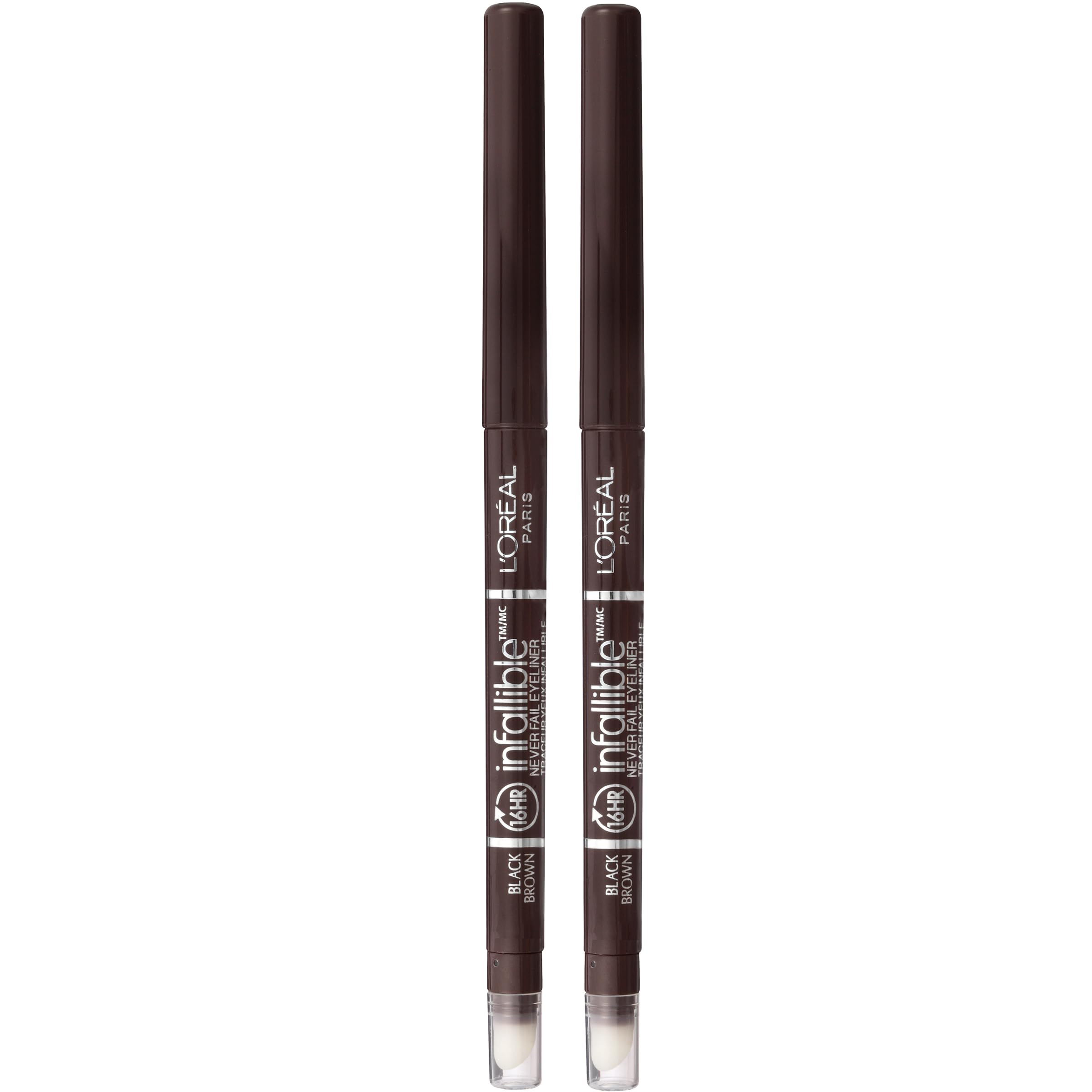 L’Oréal Paris Makeup Infallible Never Fail Original Mechanical Pencil Eyeliner with Built in Sharpener, Black Brown, 0.008 oz., 2 Count