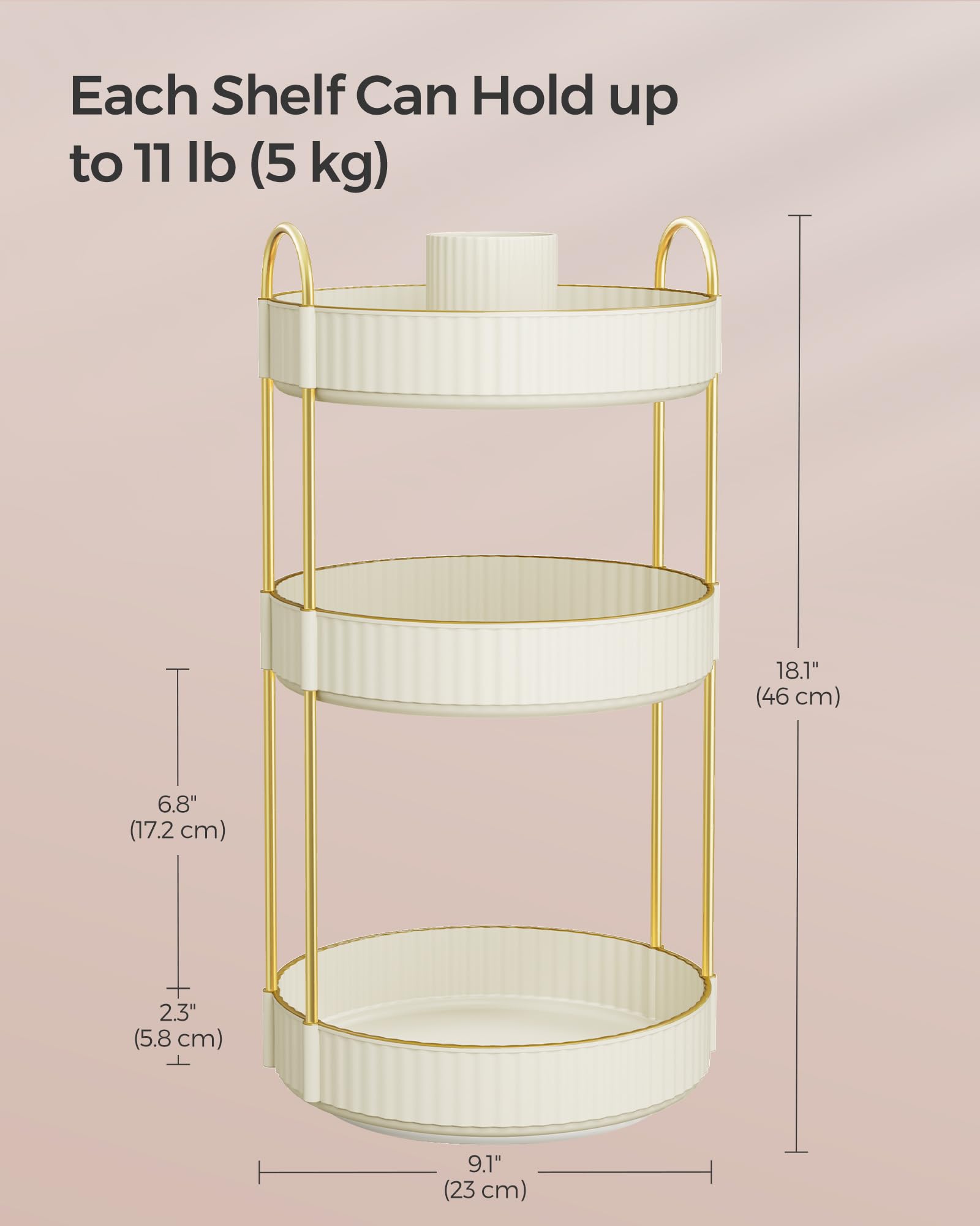 SONGMICS Makeup Organizer, 3-Tier Round Rotating Skincare Organizer Countertop, Customizable, Toiletries Vanity Organizer, Lazy Susan, Gift, Cloud White UJKA011W01