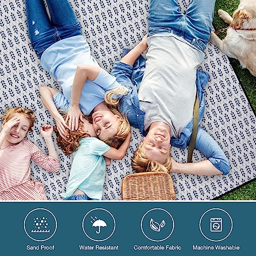 WILLOW WEAVE Picnic Blankets Washable | Beach Mat Sand Free Waterproof | Camping Blankets | Emergency Blankets | Picnic Baskets Accessories with Waterproof Backing and Shoulder Strap - BlueLeaf