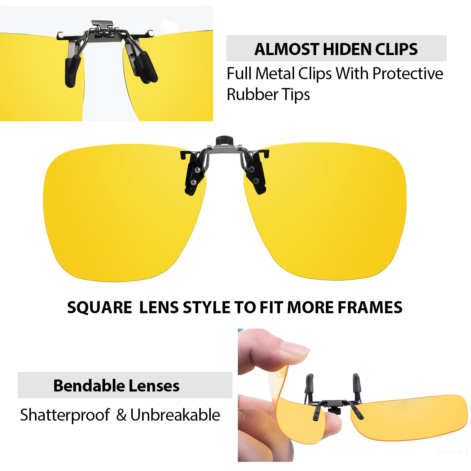 TJUTR Night Driving Clip On Glasses, Polarized Anti Glare Night Vision Glasses to Wear Over Prescription Glasses