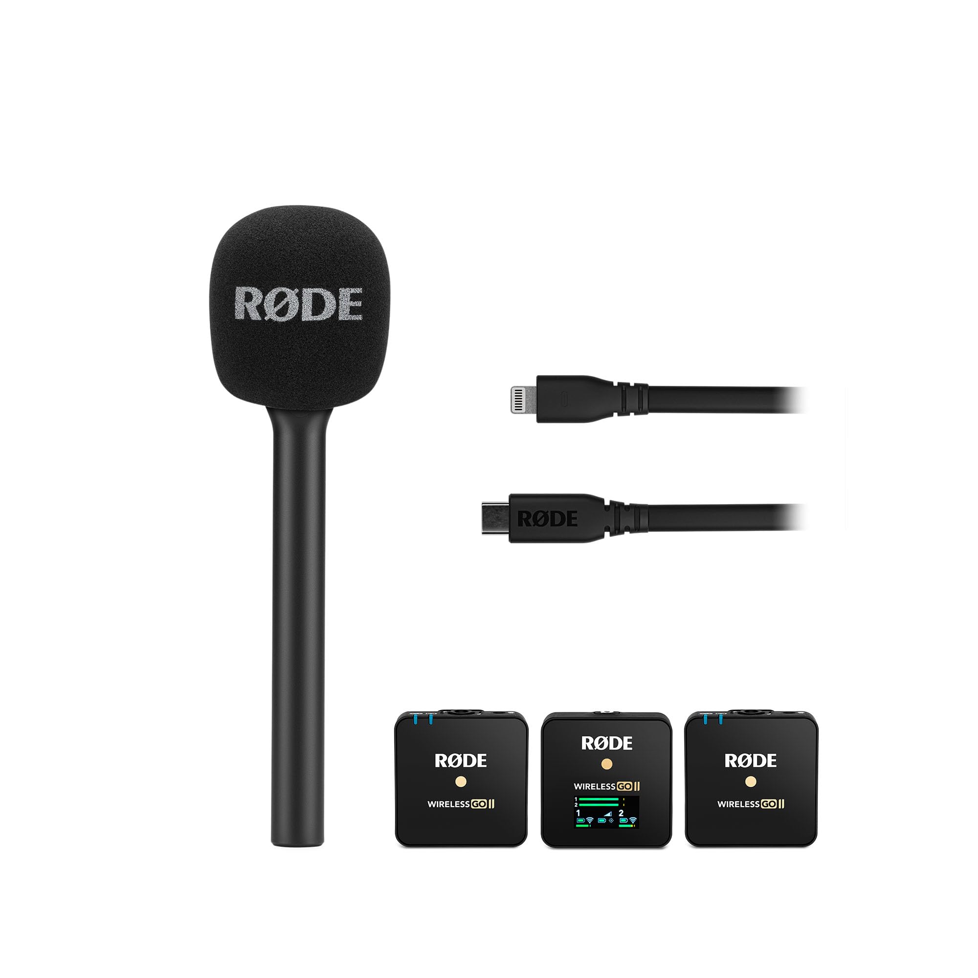 Rode RØDE Interview GO Starter Pack (iOS) - RØDE WIGO II Dual Channel Mic + RØDE Interview GO Handheld Adaptor Lavalier GO Professional Wearable Microphone + RØDE SC19 1.5m USB-C to Lightning Cable