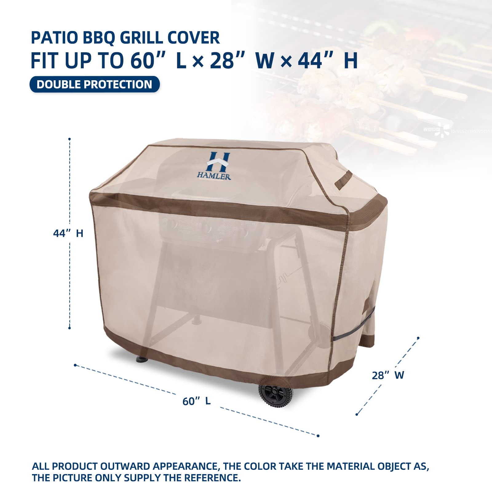 HAMLER Grill Cover 60 Inch, Heavy Duty Waterproof BBQ Covers, Gas Grill Covers Fits Weber Spirit, Weber Genesis, Char-Broil, Nexgrill, Brinkmann, Brown & Beige