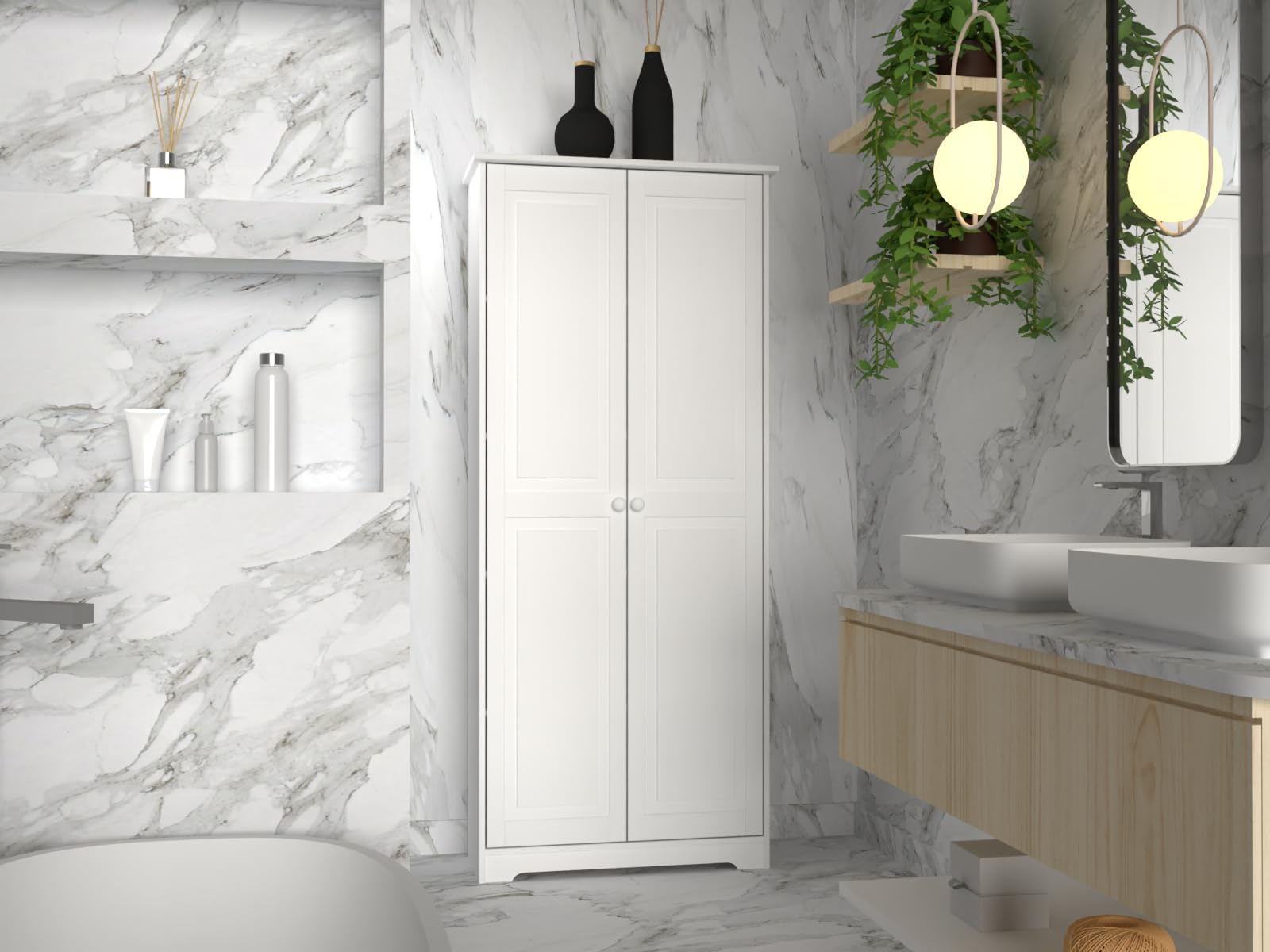 From the Tree Furniture Pantry Cabinet Storage Cabinet with 2 Doors Solid Wood - Adjustable Shelves for Kitchen, Dining Room, or Utility Room Organization