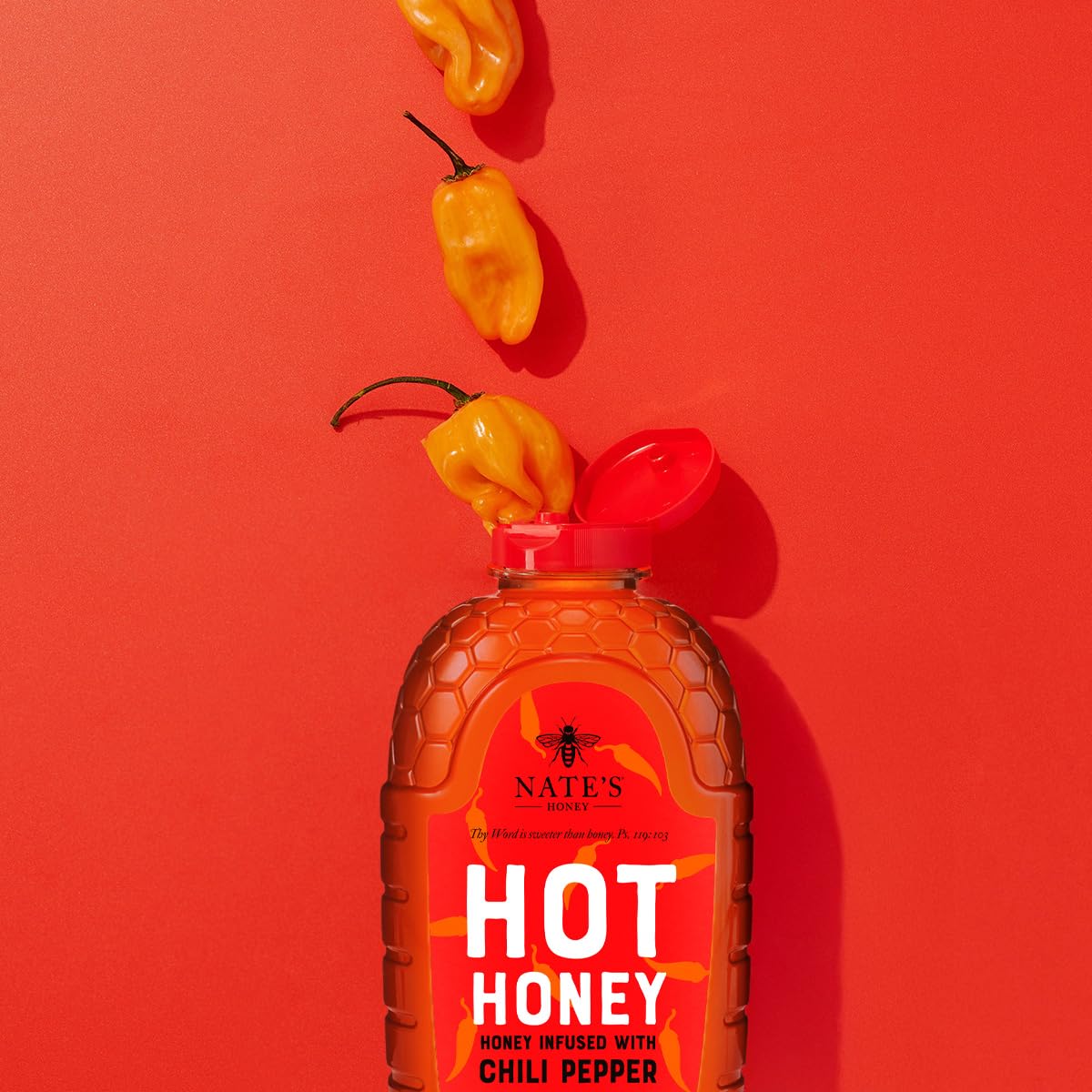 Nate's Hot Honey - 100% Pure Honey Infused with Habanero Chili Pepper Flakes, Award-winning Taste - 32 oz Squeeze Bottle