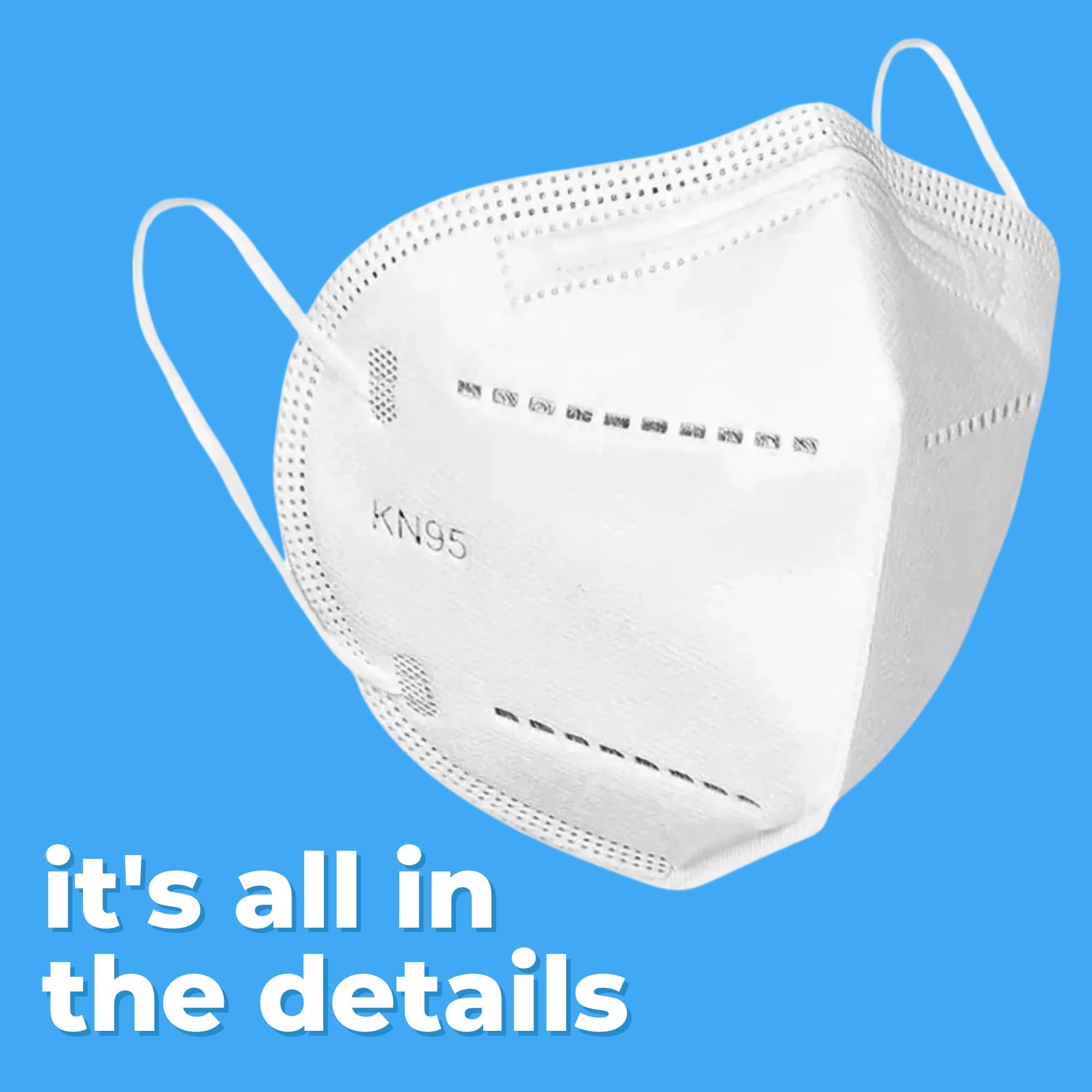 Lamdown (50-Pack) KN95 Face Masks, Individually Wrapped, Premium Disposable Dust Mask, White