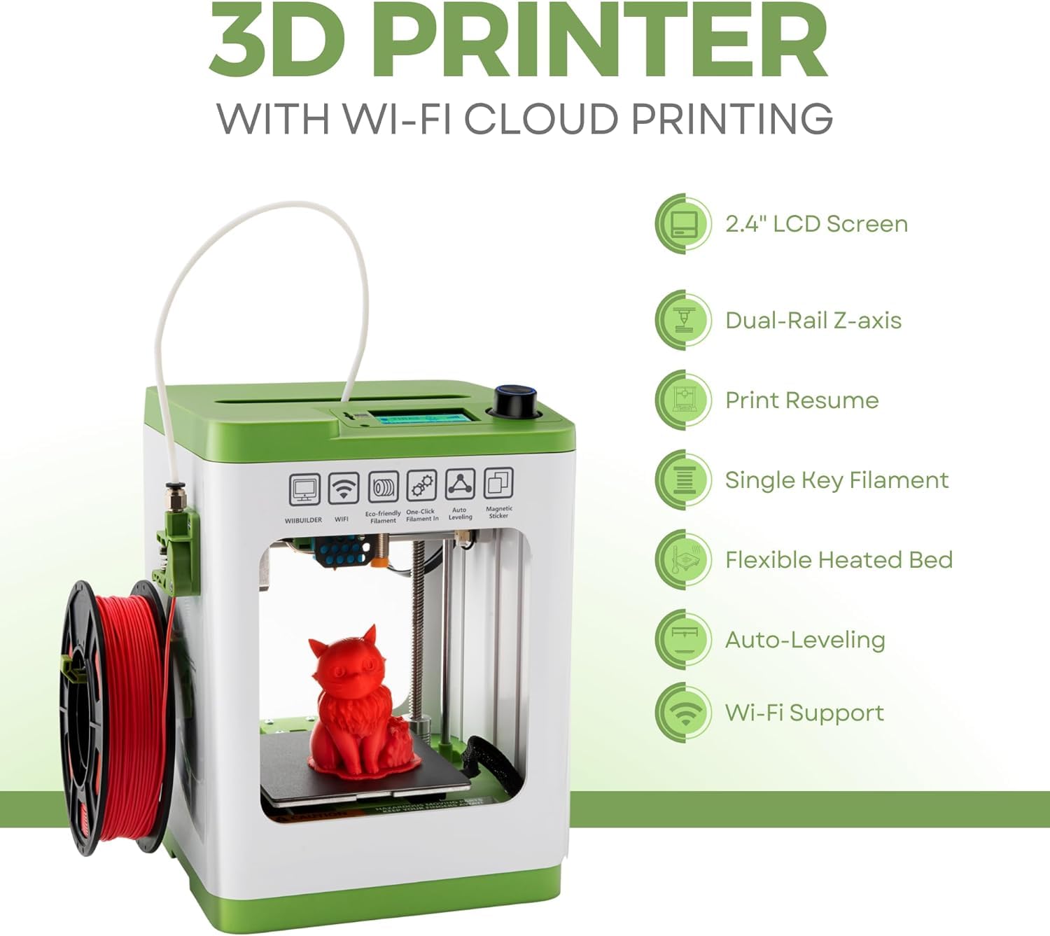 Fully Assembled Mini 3D Printer for Kids and Beginners - Complete Starter Kit with Auto Leveling 3D Printing Machine, 10M PLA Filament, and SD Card - WiFi 3D Home Printer for MAC, Windows, and Linux