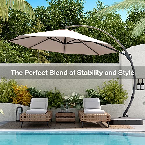 LAUSAINT HOME Outdoor Patio Umbrella with Base included, 11 FT Deluxe Curvy Cantilever Umbrella Heavy Duty Offset Hanging Umbrella with 360° Rotation for Market, Pool, Garden, Backyard, Deck (Beige)