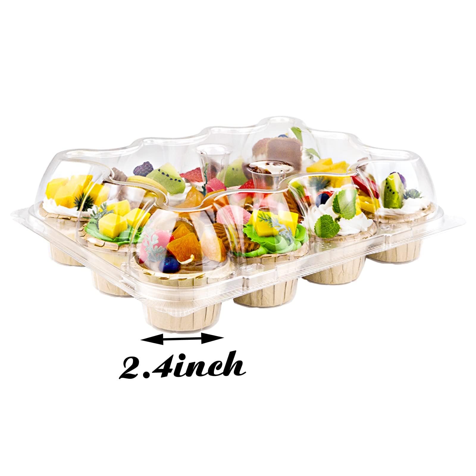 TWOWYHI 12 Counts x 15 Sets Cupcake Containers 12 Count Cupcake Boxes Plastic Cupcakes Carrier Holders for Clear Plastic Disposable Cupcakes Containers with Detachable Tall Lid