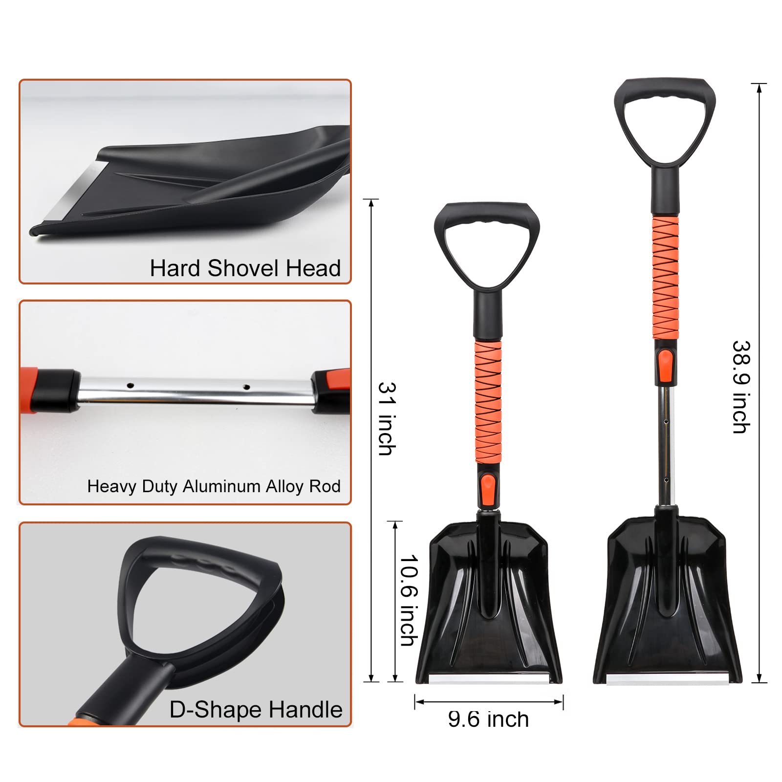 42'' Ice Scraper and Extendable Snow Brush Emergency Snow Shovel Snow Broom with Foam Grip 180° Pivoting Brush Head Snow Scraper for Cars, Trucks, SUVs, Vehicle