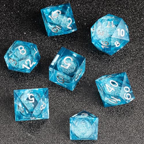 Fugacity DND Dice Set,Handmade Sharp Edge 7 Piece Resin Dice-Dungeons and Dragons Polyhedral Dice Set, D&D Dice Set with Gift Dice Case for RPG MTG Table Games