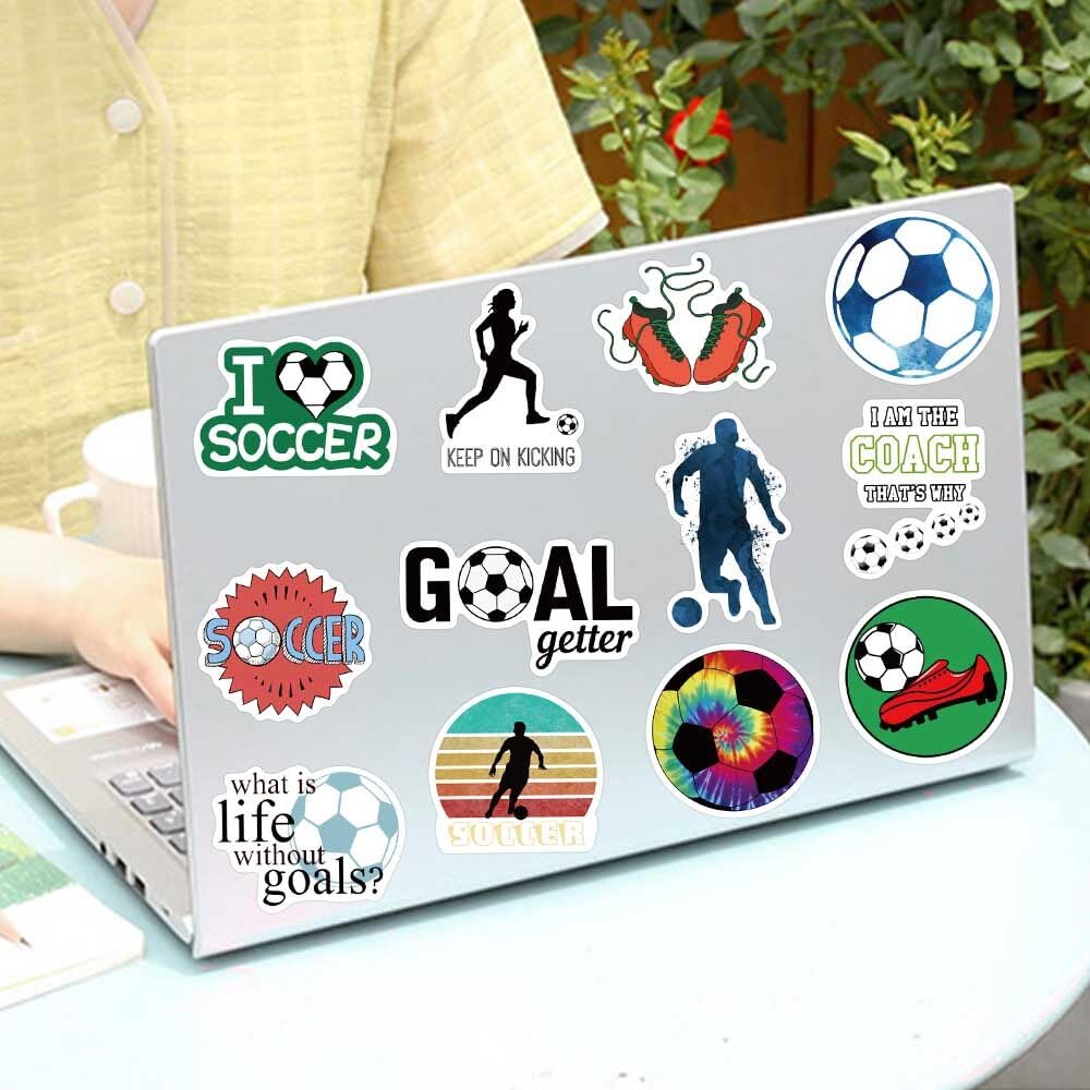 Soccer Stickers for Water Bottles, I Love Soccer Stickers for Kids, Boys, Teens, Adults, 50PCS Vinyl Waterproof Stickers Bulk Gift, Soccer Sports Party Favors, Soccer Decorations (Soccer)