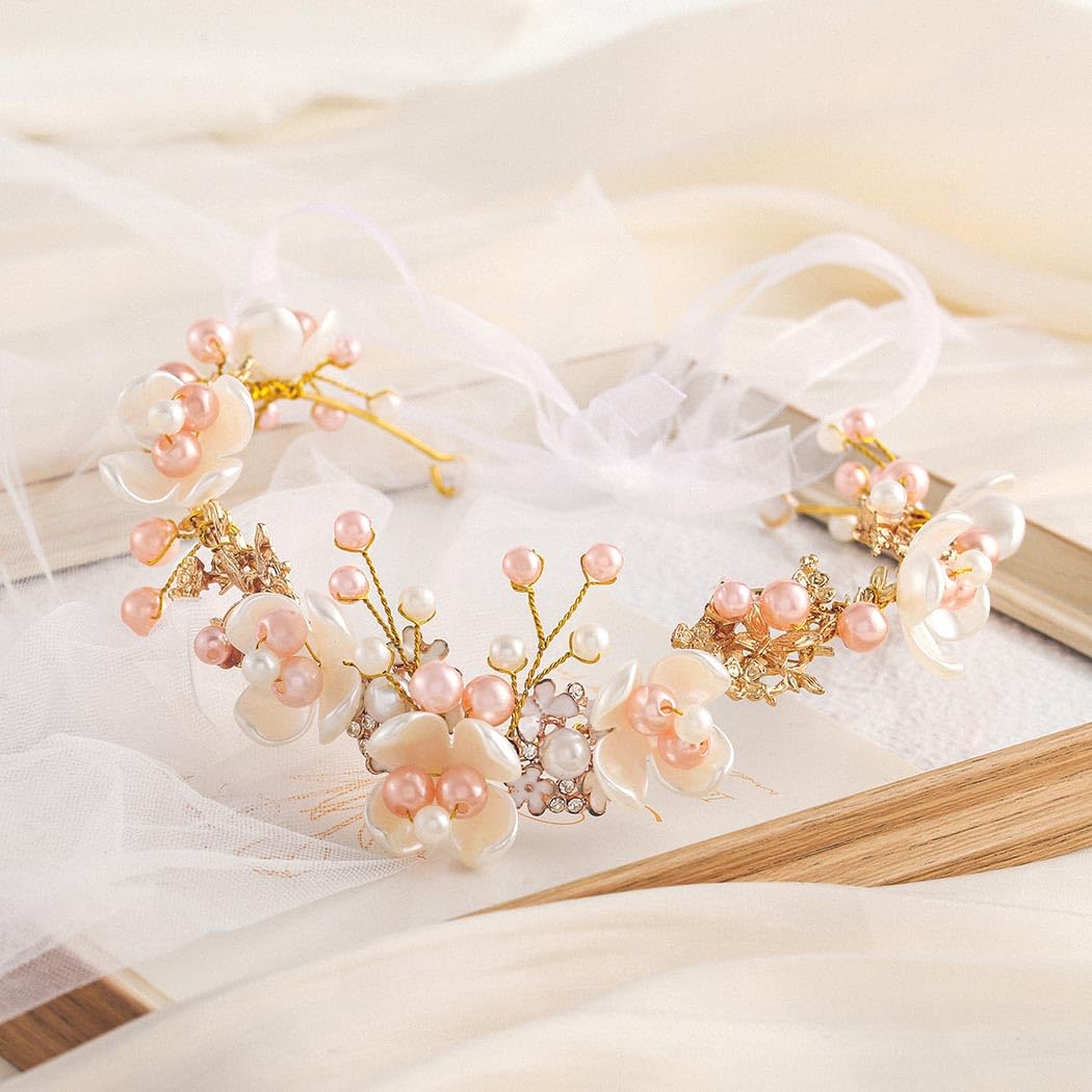 Campsis Flower Fairy Headband Gold Elf Forest Hair Bands Crystal Elven Headpiece for Women and Girls