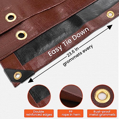 Winpull Tarp 6x8FT, 16 Mil Heavy Duty Large Tarps, Waterproof Tarp with Brass Grommets and Reinforced Edges, UV Resistant, Tear&Fade Resistant Poly Tarp for Outdoor Camping Pool Car Tent