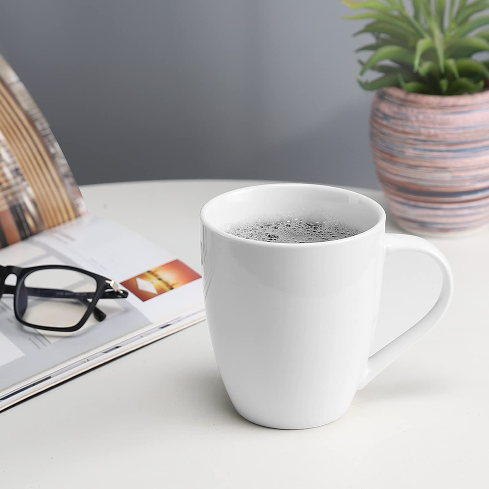 Mfacoy White Coffee Mugs Set of 4, 16 Ounce Mug with Handles, Ceramic Coffee Cups, Porcelain Mugs Sets, Large Coffee Mugs for Coffee, Tea, Hot Cocoa, Milk, Microwave and Dishwasher Safe