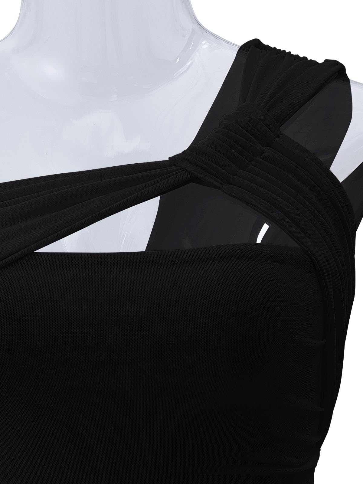 REORIA Womens Sexy One Shoulder Asymmetrical Tank Top Leopard Print Mesh Ruched Sleeveless Backless Trendy Going Out Thong Bodysuits Tops Black Medium