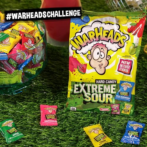 WARHEADS - Extreme Sour Hard Candy - Sour Apple, Black Cherry, Blue Raspberry, Lemon & Watermelon Flavors - 1 oz. Bags - 12 Pack