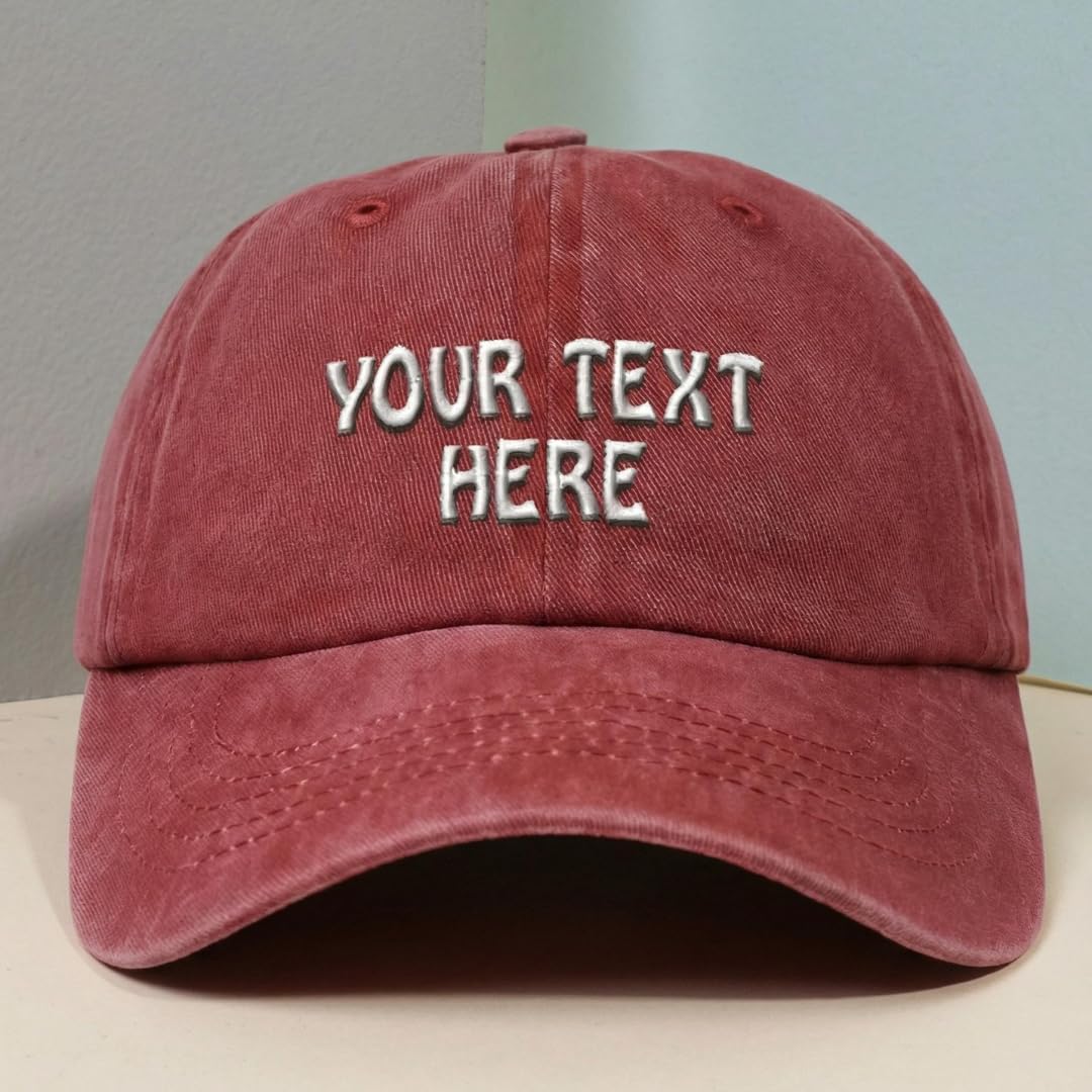 Soft Washed Baseball Cap Custom Hat Personalized Text Cotton Dad Hats for Men & Women Buckle Closure Red