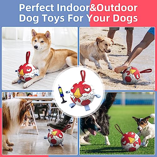 QDAN Dog Toys Soccer Ball with Straps - Durable Dog Balls for Extra Small Dogs, Beach Pool Dog Water Toy, Chicken Dog Toy, Puppy Dog Birthday Gifts, Herding Balls for Dog (5 Inch)