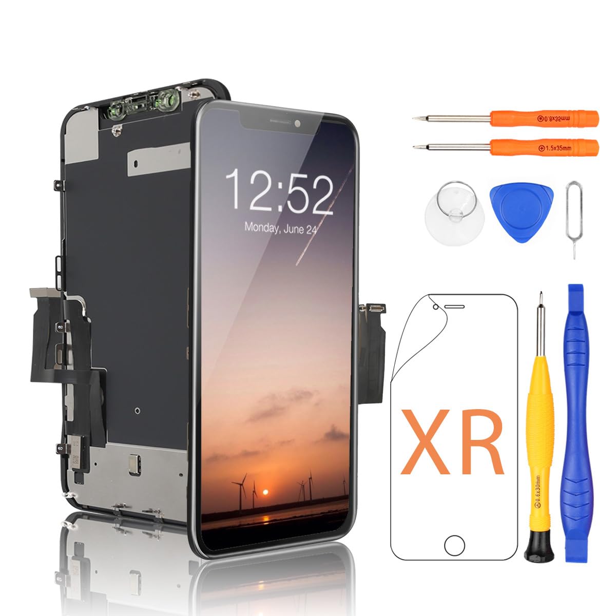 Yodoit for iPhone XR Screen Replacement Kit COF Full HD LCD Display 3D Touch Digitizer Frame with Repair Tool for Model A1984, A2105, A2106, A2107 Black 6.1 inch