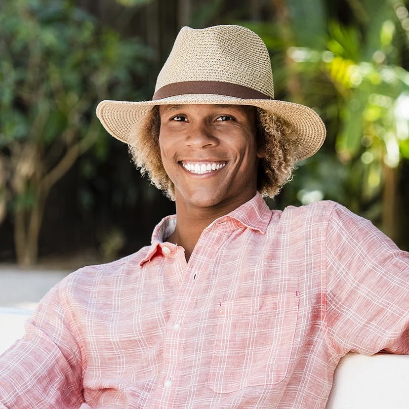 Wallaroo Men’s Outback Fedora (Brown, M/L) – Lightweight Wide Brim Hat, Natural Fiber, UPF 50+ UV Protection, Breathable Summer Fedora, Travel Sun Hat for Outdoors, Hiking, Beach, and Golf Holidays