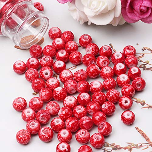 100pcs 10MM Acrylic Beads for Jewelry Making, GACUYI Smooth Beads Bulk Loose Glass Beads in Patterns for Adults Earring Bracelet Necklace Making and Beads Supplies